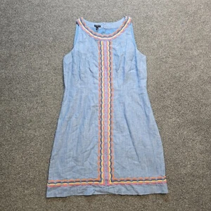 Talbots Dress Womens Size 10 Petite Blue Linen Blend Colorful Embroidery Casual - Picture 1 of 9
