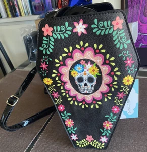 Sugar Skull Coffin Convertible Black Crossbody Bag Backpack NEW With Tags - Picture 1 of 5