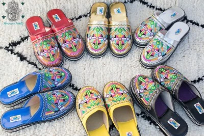 Embroidered Moroccan shoes bridesmaid slippers berber babouche leather slippers - Image 1 of 4