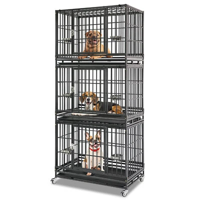 HOMEY PET STATION LLC Three Tiers 36 In Dog Crates for Small Dogs, Medium Dog Cage Kennel for Training