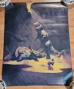 Vintage Frank Frazetta Poster Tyrannosaurus Rex Triceratops Dinosaur Battle 1979 - Picture 1 of 4