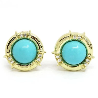 Vintage Tiffany & Co Schlumberger Style Turquoise Diamond 18k Gold Earrings Box - Image 1 of 4