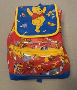 Vintage 90s Winnie The Pooh And Friends All Over Print Vinyl Flap Top Backpack - Picture 1 of 12