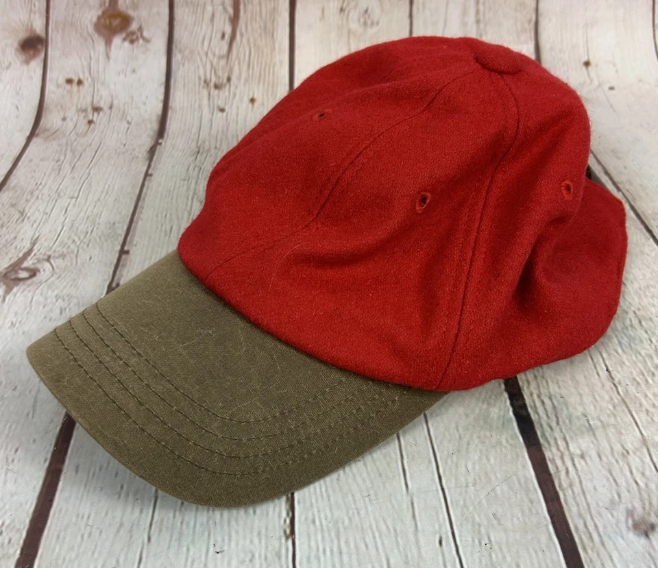 LL Bean шерсти смесь бейсбольная шляпа регулируемый красный хаки кожаный ремень зима - Изображение 1 из 4