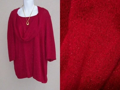 Catherines red sparkle sweater knit top plus size 3x XMAS HOLIDAY cowl blouse - Image 1 of 4