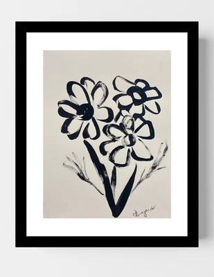 GUAJARDO Original Neo Expresionismo Margarita Flores 12X9 Papel Firmado Arte Foto 1 de 4