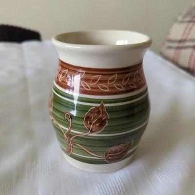 Dee Cee Welsh Pottery Vase Green Brown Abstract Design Vintage Printed Backstamp - Image 1 of 4