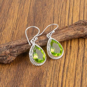 Natural Peridot Gemstone 925 Silver Drop/Dangle Earrings For Women - Picture 1 of 4