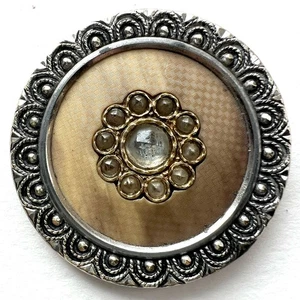 Beautiful Large Victorian Celluloid Glass & Metal Button 1-3/8” - Picture 1 of 5