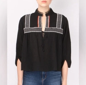 Apiece Apart Loreto Black Shirred Boxy Flowy Blouse size 8 Boho Cottage Core - Picture 1 of 5