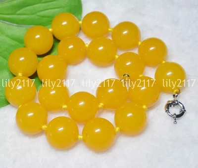 大量 20 毫米天然黄色黄玉宝石光滑圆形球珠项链 16-36 英寸 — 第 1/4 张图片