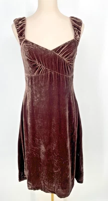 VTG Y2K Oddie women size 6 Brown Velvet Swing Dress empire waist criss cross 90s - Image 1 of 4