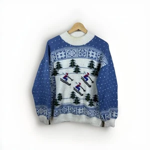 Suéter de lana tejido a mano de lana South vintage invierno Navidad esquí Fair Isle talla M - Imagen 1 de 10