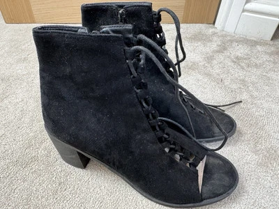Mujeres Damas Botas Negras Imitación Gamuza Tacón Alto Con Cordones Talla Uk7 Foto 1 de 4