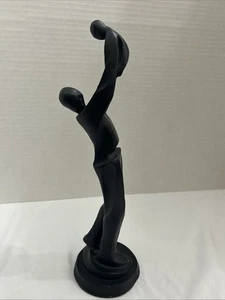 Ceramic Black Sculpture Father And Son 12” - Picture 1 of 16
