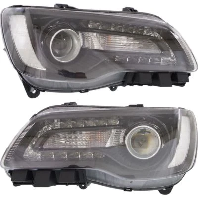 CHRYSLER 300 2015-2016 BLACK HEADLIGHTS HEAD LIGHTS FRONT LAMPS HALOGEN PAIR SET - Image 1 of 3