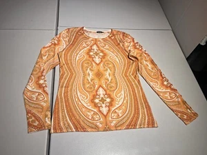 J. Mclaughlin Sweater Women's XS Orange Paisley Button Knit Top Cotton Modal - Picture 1 of 8
