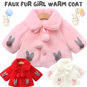 NEW GIRLS FAUX FUR BABY BUNNY EARS CLOAK WARM COAT PLUSH JACKET GIRL OUTERWEAR - Picture 1 of 23