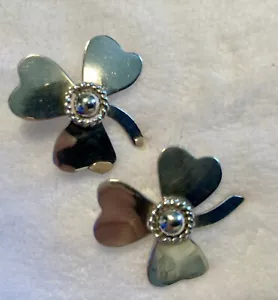 St Patrick's Day Irish Clover Leaf Earrings sterling 925 w hallmark handmade vtg - Picture 1 of 10