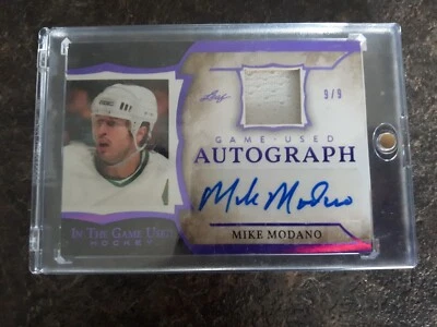 2020-21 Leaf In The Game Game Used Auto 9/9 Mike Modano Card# GUA-MM1 - Image 1 of 2