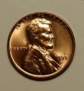 1955-D Lincoln Wheat Penny Cent ~ Deep Cameo Stempelglanz ROT - Bild 1 von 2