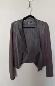Kut From The Kloth Faux Leather Open Jacket Blazer Brown Grey Womens Lg Work - Picture 1 of 12