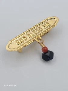 God Bless Me Pin, Solid Goldfilled & Genuine Azabache, Brand New - Picture 1 of 13