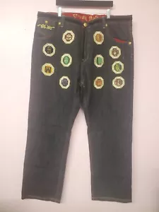 Jeans Crown Holder 46X34 Negro Bordado Parche Botón Mosca Hip Hop Ropa de Calle - Imagen 1 de 21