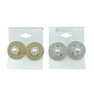 Clip-On Round Pearl & Crystal Earrings (IER-5597) - Picture 1 of 3
