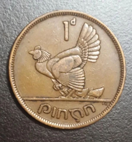 1943 IRELAND 1 ONE PENNY VF COIN KM 11 IRISH HARP HEN CHICKS EIRE Cover