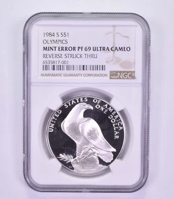 Mint Error PF69 UCAM 1984-S Los Angeles Olympics - REV Struck Thru - NGC *9610 - Image 1 of 3