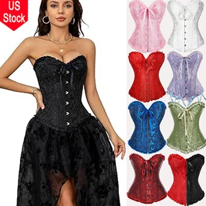 Sexy Women Overbust Lace up Boned Corset Top Shaper Bustier Lingerie Plus Size - Picture 1 of 40
