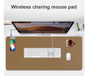 Premuim Leder kabellose Lade Schreibtischunterlage 35 x 16,5 Zoll, BRAUN NEU SCHNELLER VERSAND - Bild 1 von 6