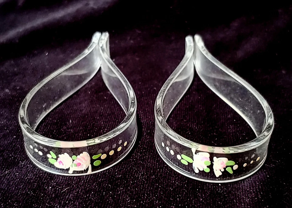 古董 Lucite 婴儿毯夹手绘花卉 NOS 1930 年代 — 第 1/4 张图片