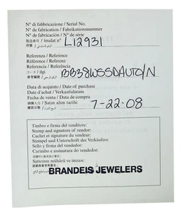 Bvlgari Bulgari Certificate of Sale Paper for Watch - Picture 1 of 2