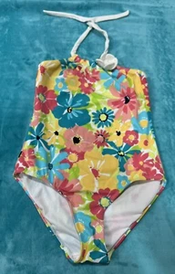 JANIE AND JACK GIRL FLORAL BATHING SUIT SZ 12 HTF VINTAGE LINE POOLSIDE PALMS - Picture 1 of 7