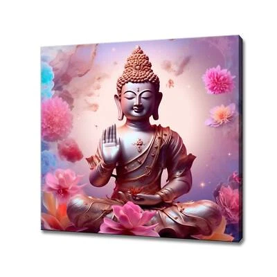 Lona de flores de loto de Buda | Imagen colgante de pared estampada artística | hogar tranquilo Foto 1 de 4