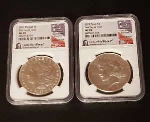 2023-P Morgan & Peace Dollar NGC MS70 FDOI Miley Frost Signed - Picture 1 of 12