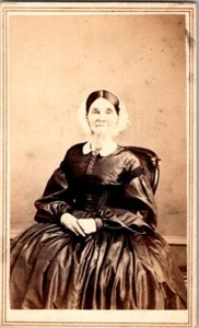 Sweet Lady Satin Dress, Brooch, Lace Bonnet, c1870, CDV Photo, #2912 - Picture 1 of 2