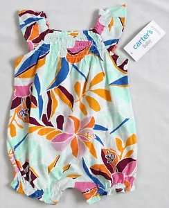 Carter's Baby Girls Size 3M Floral Jersey Sleeveless Summer Romper 1N594410 mc - Picture 1 of 4