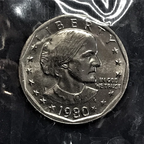 1980 S BU Susan B Anthony SBA Dollar in Original Mint Cello Uncirculated Cover