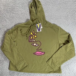 Pride Sweatshirt Womens Extra Small Green Cropped Hoodie Long Sleeve Graphic - Picture 1 of 10