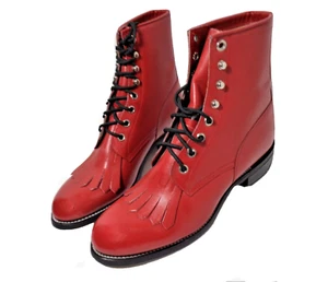 Justin Roper Lace up Red Leather Kiltie Ankle Boots Women's US 5B - Picture 1 of 11
