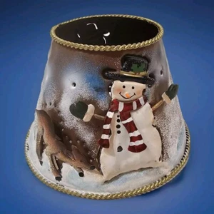 Home Interiors Christmas Candle Topper Metal Shade Deer Snowman  EUC  - Picture 1 of 12