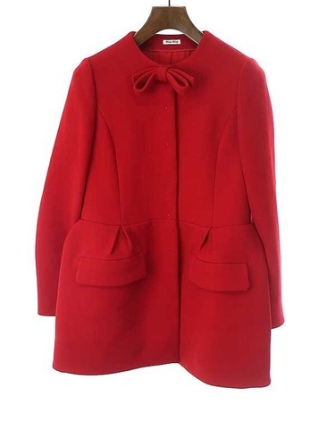 MIU MIU MIUMIU 12AW Cappotto a nastro senza colletto rosso 38