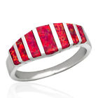 Birthstone Red Fire Opal Silver Jewelry Women Wedding Band Ring Size 10
