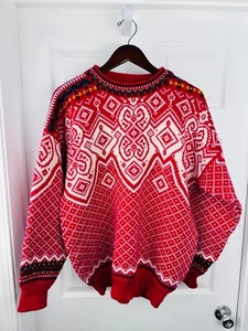 Dale of Norway Nordic Pullover reine Wolle rot weiß Pulli Vintage 70er Gr. XL - Bild 1 von 4