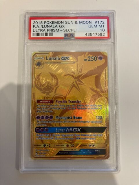 Pokemon LUNALA GX Ultra Prism GOLD SECRET RARE PSA 10