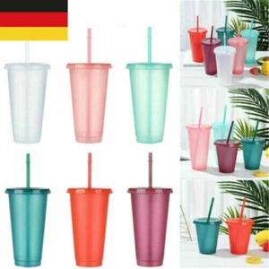 Trinkbecher Set Trinkbecher mit Deckel Strohhalm bunt Becher Kinder Garten 710ML - Bild 1 von 12