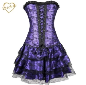 Lady Gothic Steampunk Corset Dress Vintage Overbust Bustiers 3pcs Set size M - Picture 1 of 3